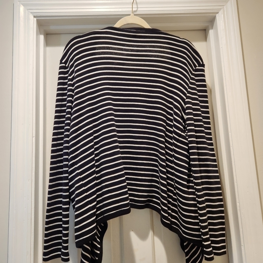 Talbots Cardigan Black and White Striped open front 100% cotton - Picture 3 of 7